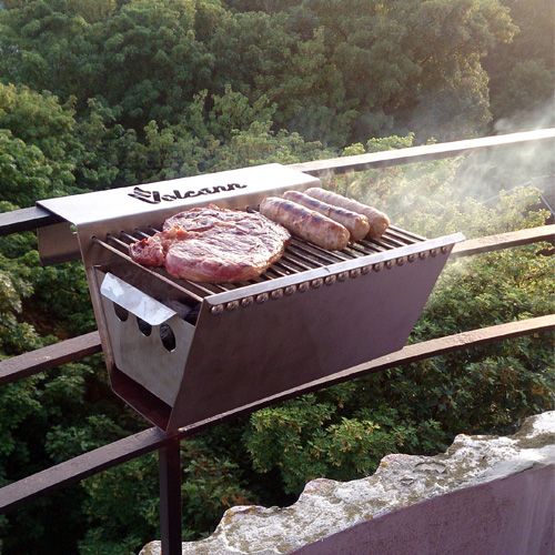 Volcann Balcony Wall Mount Railing Hanging Portable BBQ Grill Stainless